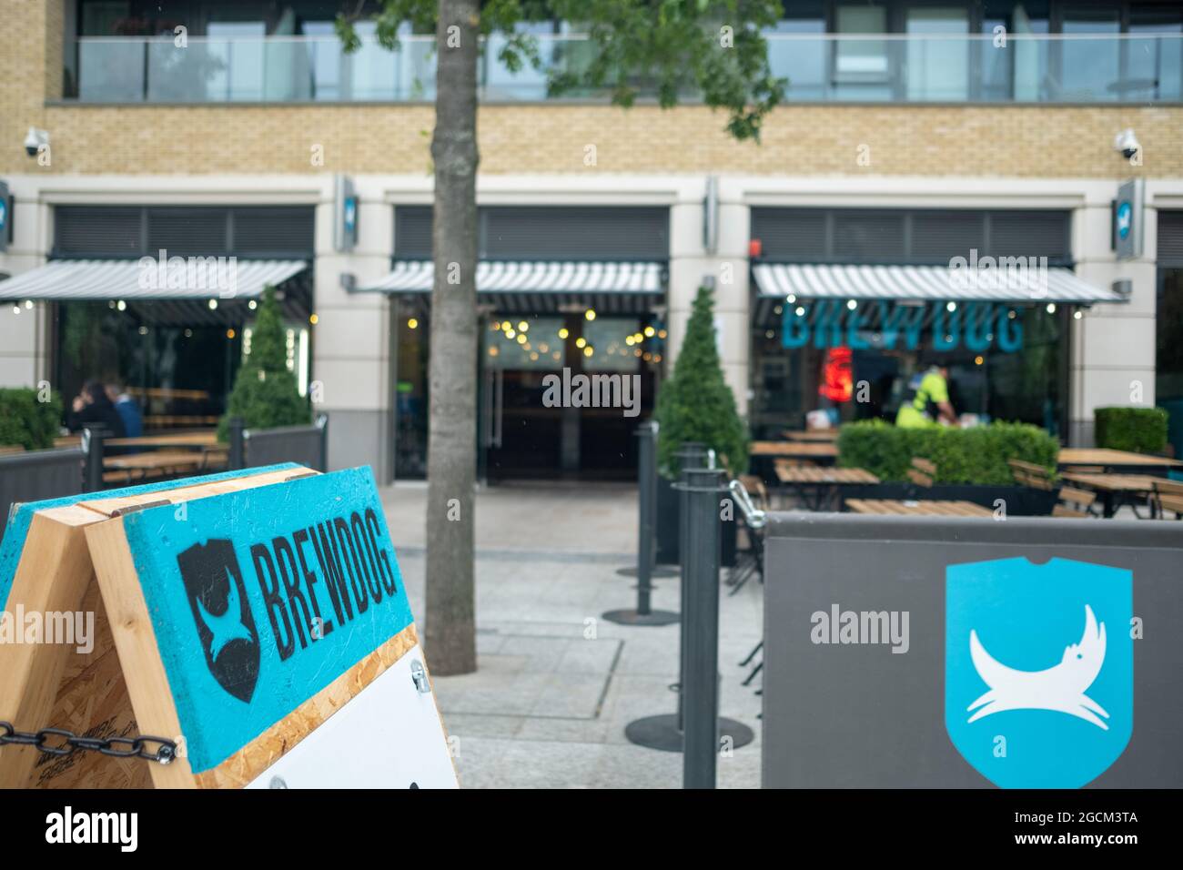 London- August 2021: Brewdog, a bar and brewery brand famous for crafts beers in Dickens Yard, Ealing west London. Stock Photo
