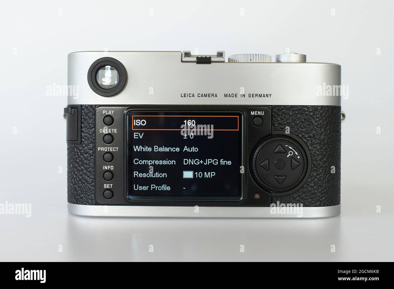 Leica M8.2 digital rangefinder in chrome with Leica Summicron 35mm F2 lens. 2008 model. Stock Photo