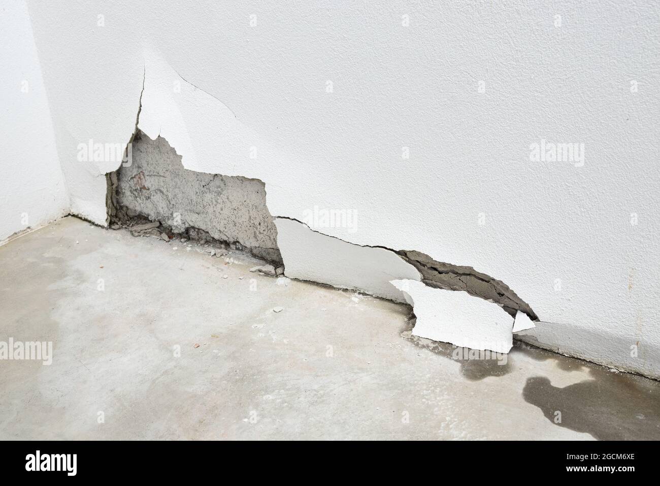 Building exterior Wall damaged by water leaks. Rain Water leakage Stock