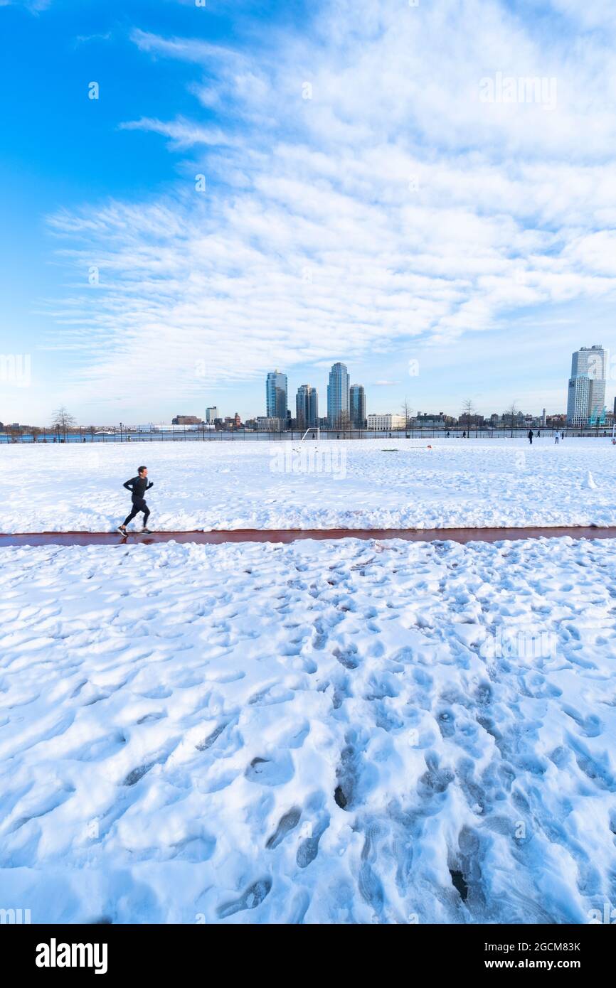 Snow wraps up the John V. Lindsay East River Park Track in East Village