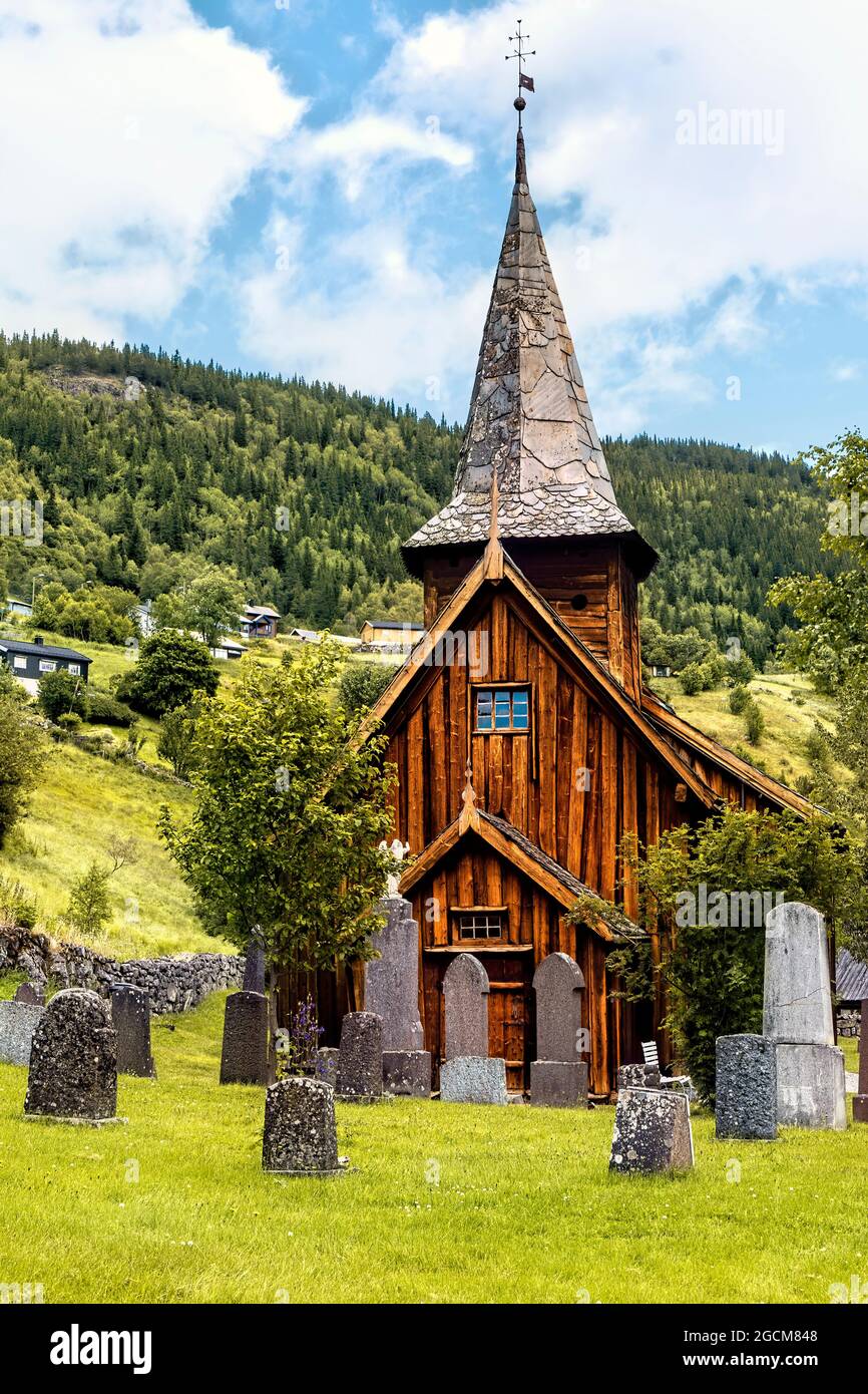 Hol, Norway - July 13 2017: The old church from the middle age at Hol Stock Photo