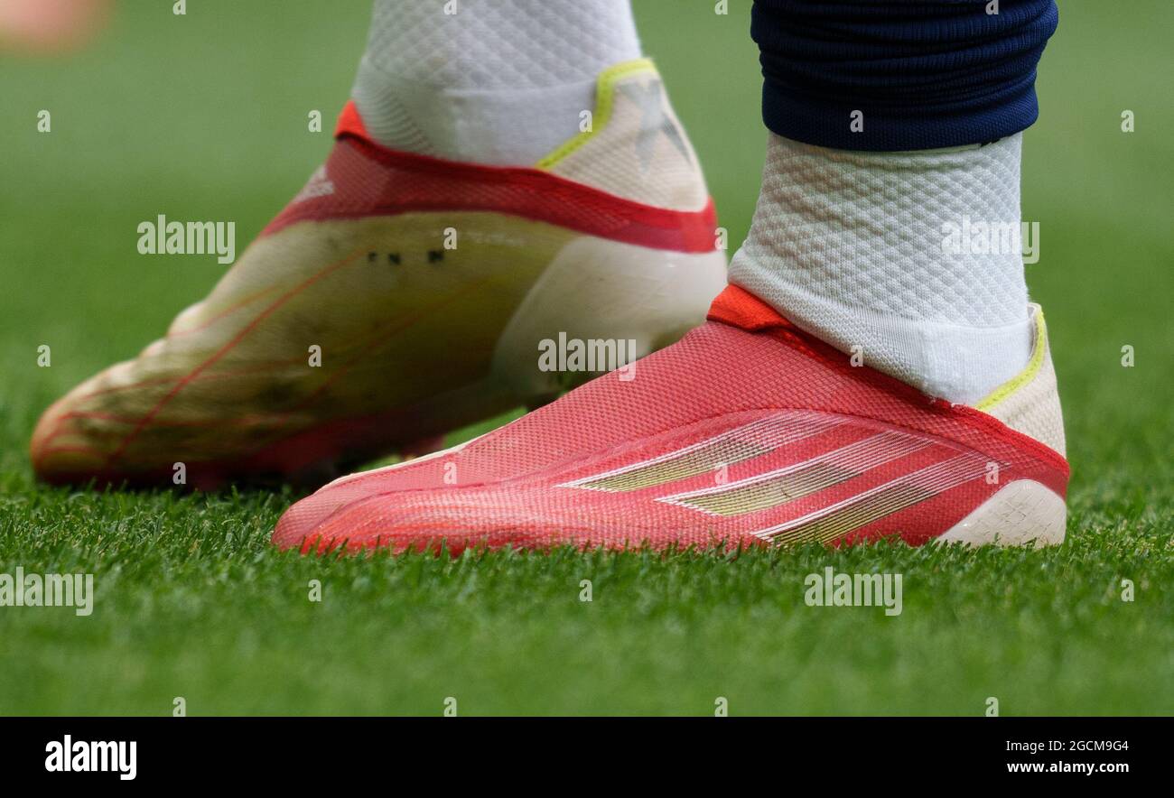 White Hart Lane, UK. 08th Aug, 2021. The Adidas football boots of Son Heung- min of Spurs pre match during the 2021/22 Pre Season Friendly 'Mind series  tournament' match between Tottenham Hotspur and