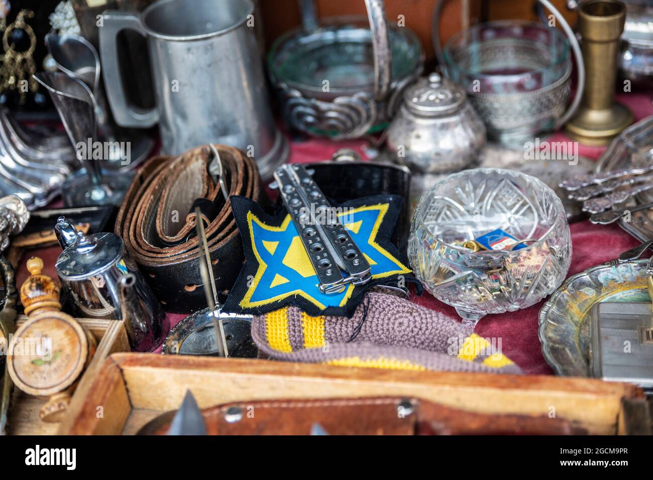 Flea market in the Plac Nowy that showcase an assortment of antiques in Krakow, Poland Stock Photo