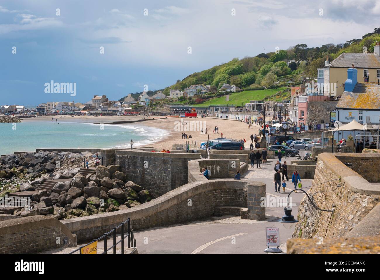 Lyme Regis Dorset, view of Marine Parade beach along the seafront in Lyme Regis, Dorset, England