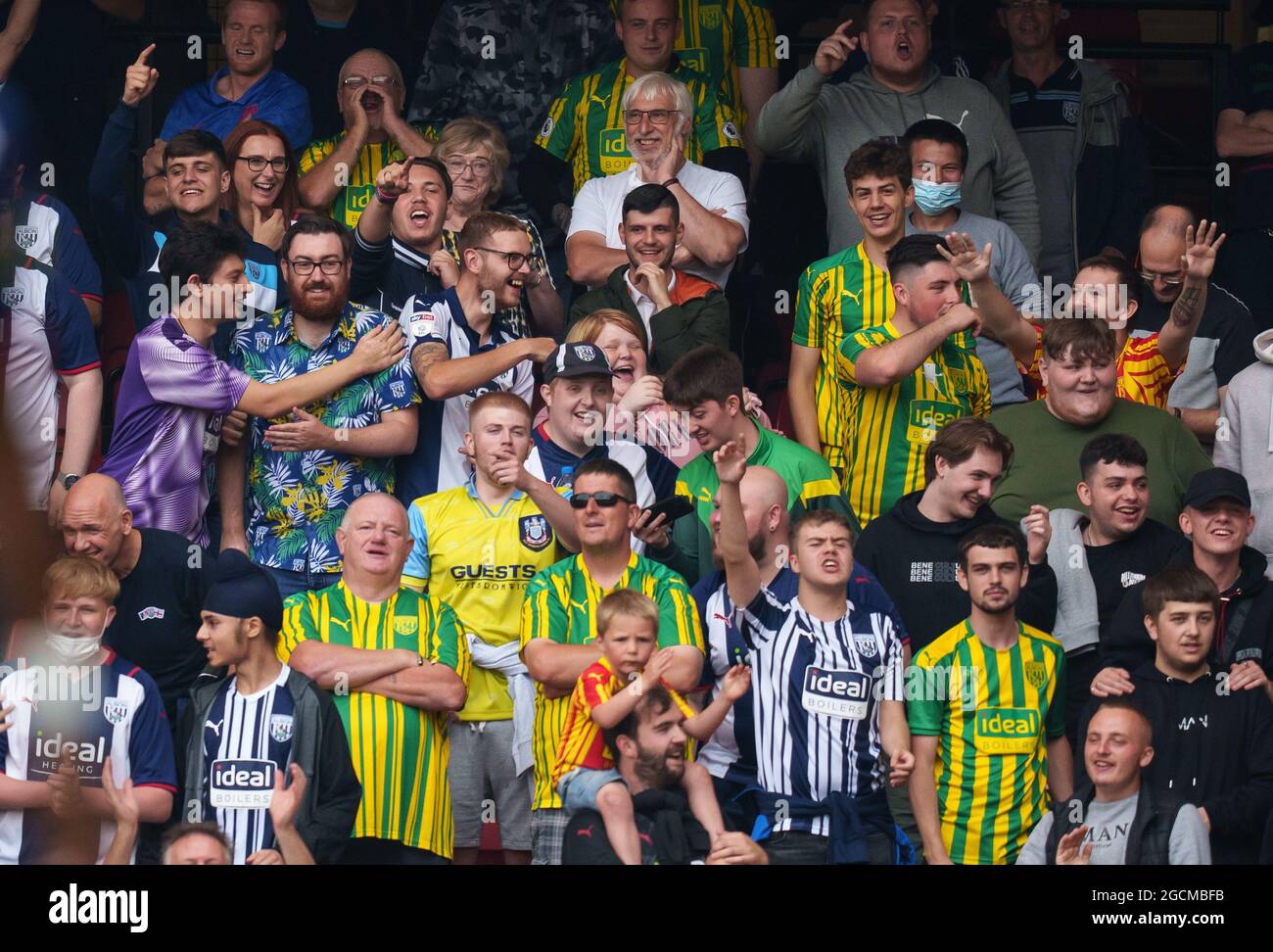 Watford, UK. 24th July, 2021. WBA Supporters during the 2021/22 Pre Season Friendly match between Watford and West Bromwich Albion at Vicarage Road, Watford, England on 24 July 2021. Photo by Andy Rowland. Credit: PRiME Media Images/Alamy Live News Stock Photo