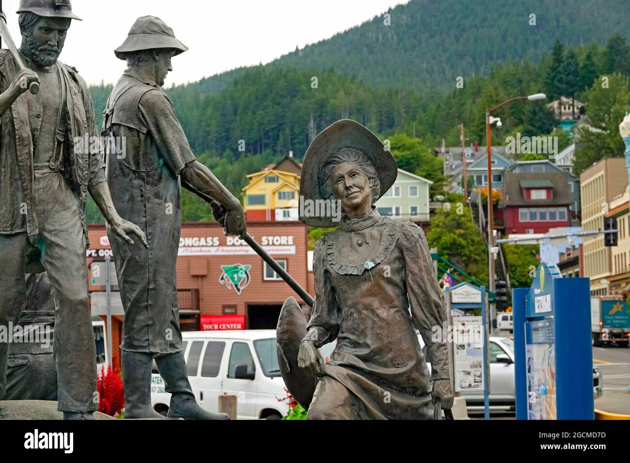 A view of the sculpture known as The Rock, in downtown Ketchikan