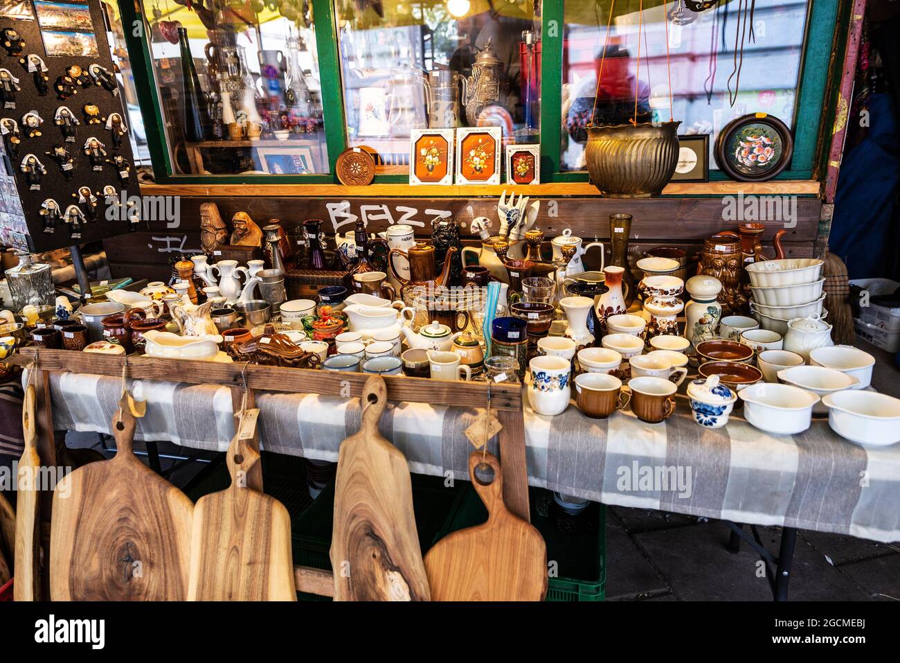 Krakow, Poland - August 28, 2018: Flea market of the Plac Nowy that showcase an assortment of antiques in Krakow, Poland Stock Photo