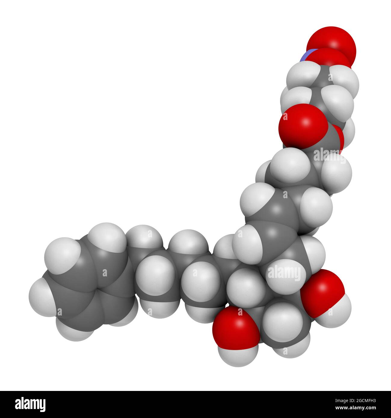 Latanoprostene bunod eye drug molecule. 3D rendering. Atoms are Stock Photo