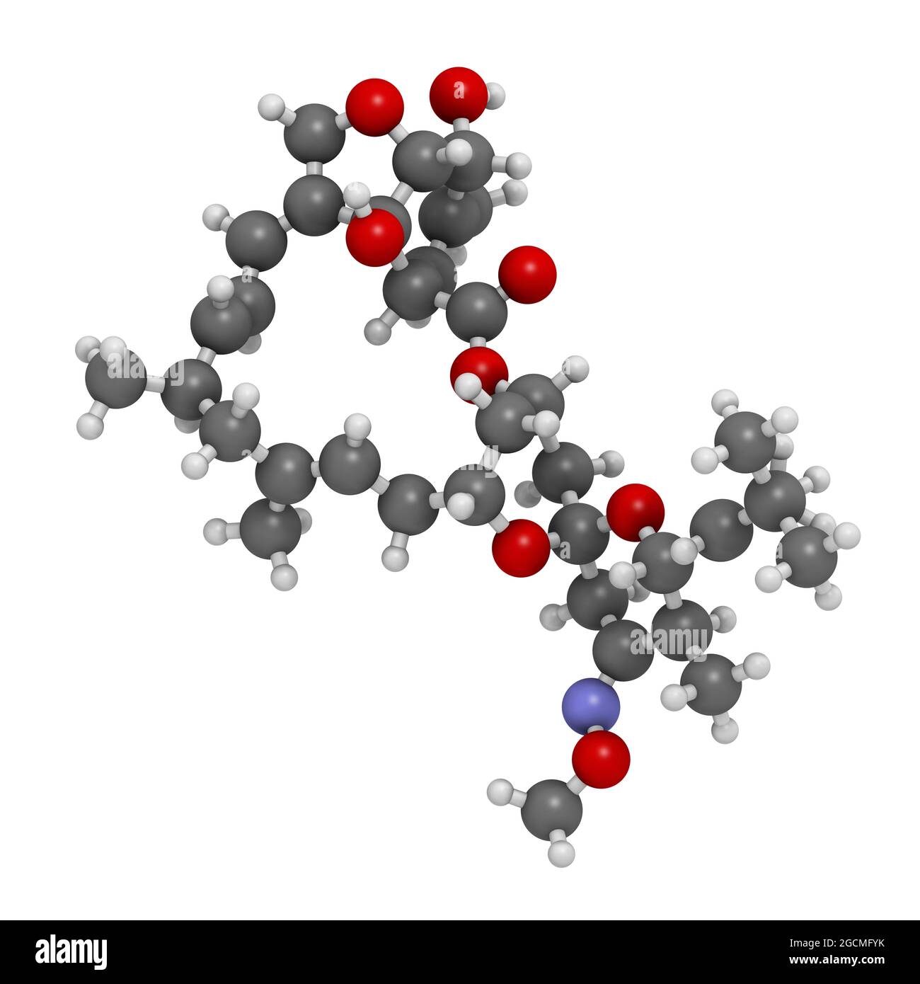 Moxidectin anthelmintic drug molecule. 3D rendering. Atoms are r Stock Photo