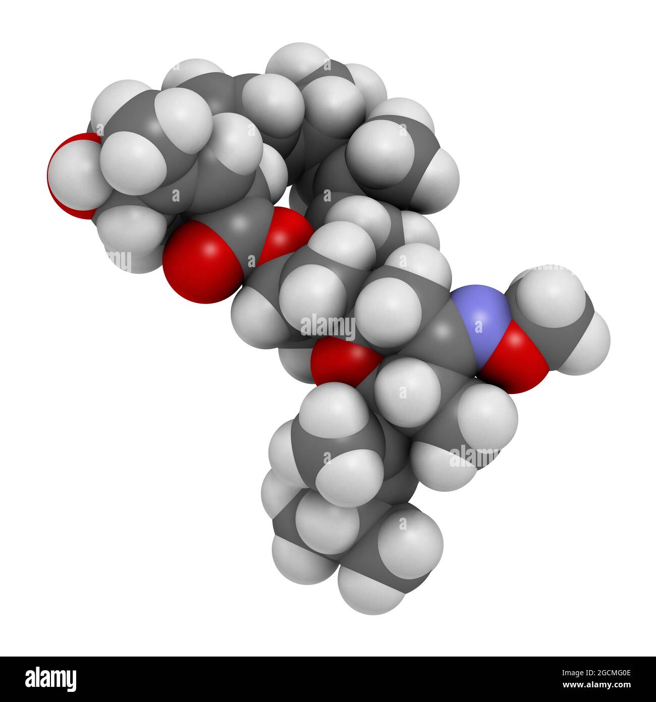 Moxidectin anthelmintic drug molecule. 3D rendering. Atoms are r Stock Photo