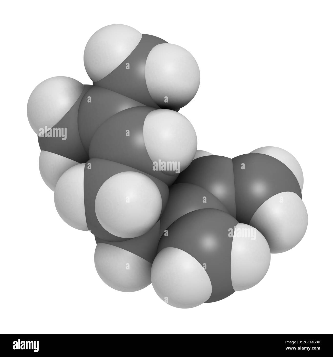Myrcene monoterpene molecule. 3D rendering. Atoms are represente Stock Photo