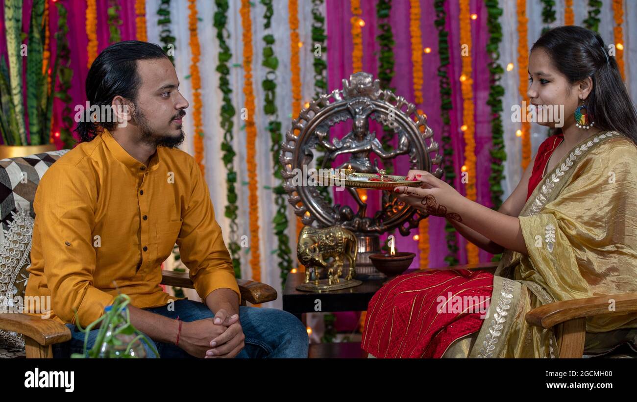 Indian families celebrating Raksha Bandhan festival a festival to 