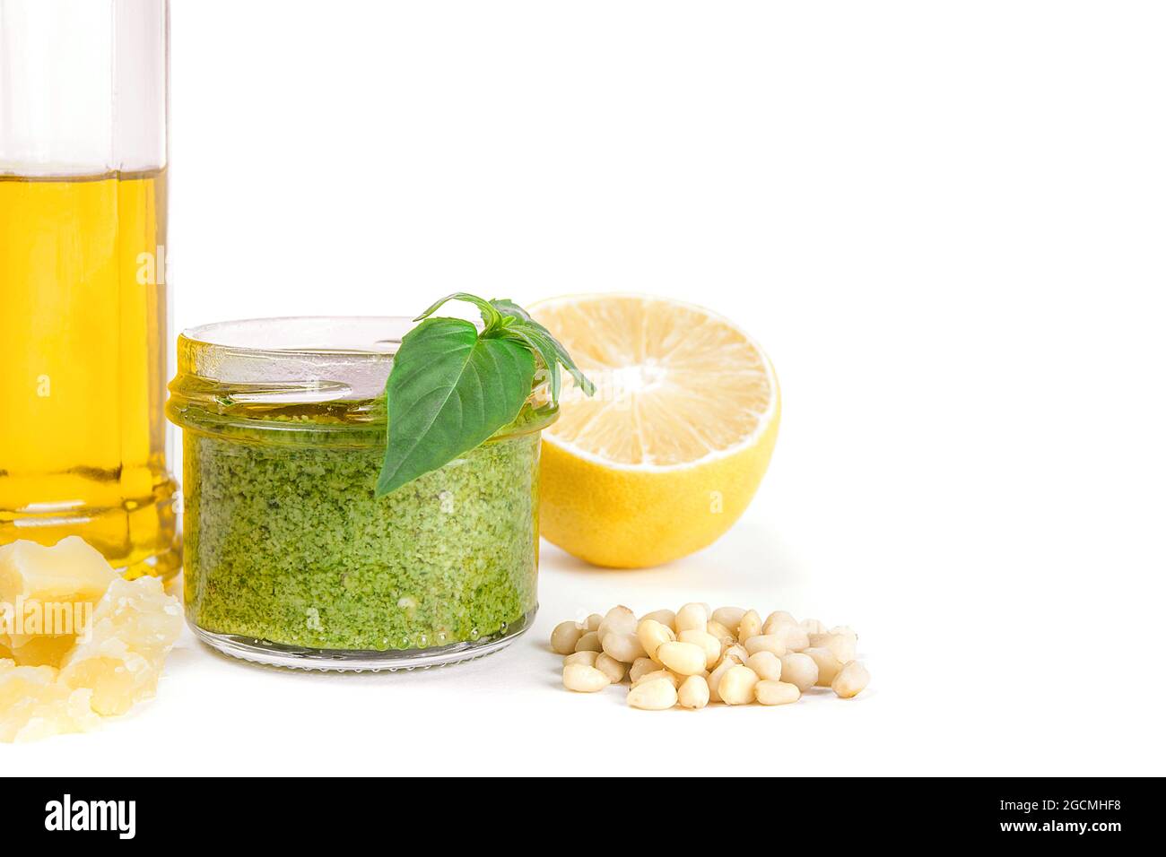 Recipe ingredients italian sauce pesto. Homemade green pesto sauce with basil, pine nuts, garlic