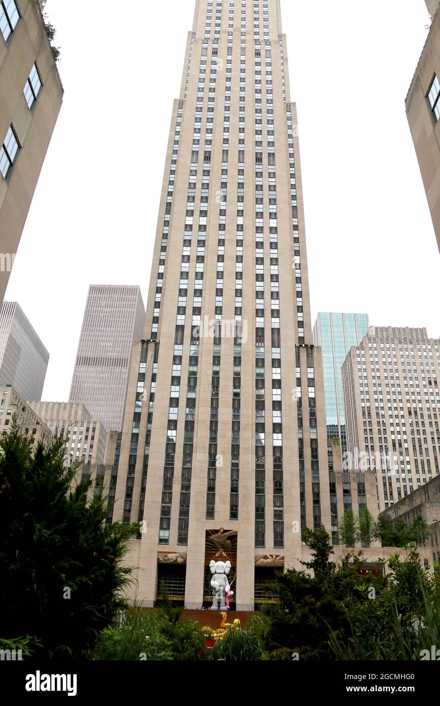 Kaws Statue by artist Brian Donnelly at The Rockefeller Center Plaza in