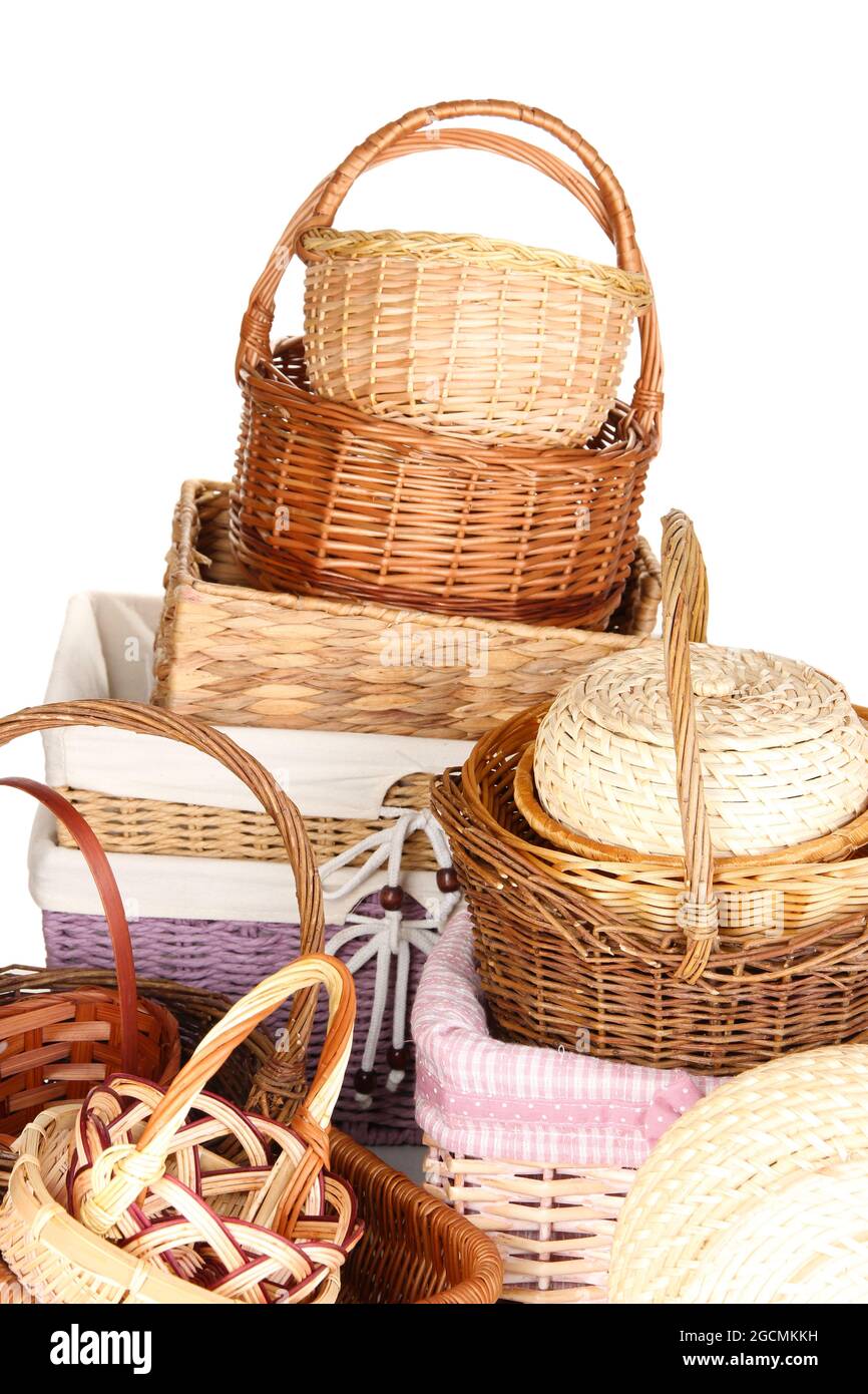 Many different baskets isolated on white Stock Photo Alamy