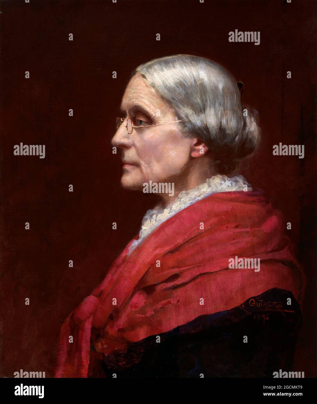 Susan B Anthony. Portrait of Susan Brownell Anthony (1820-1906), American suffragists and social reformer, by Carl Gutherz, oil on canvas, 1895 Stock Photo