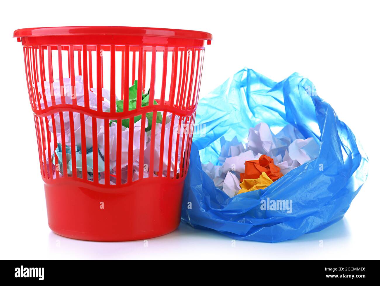 Garbage bin and plastic trash bag, isolated on white Stock Photo Alamy