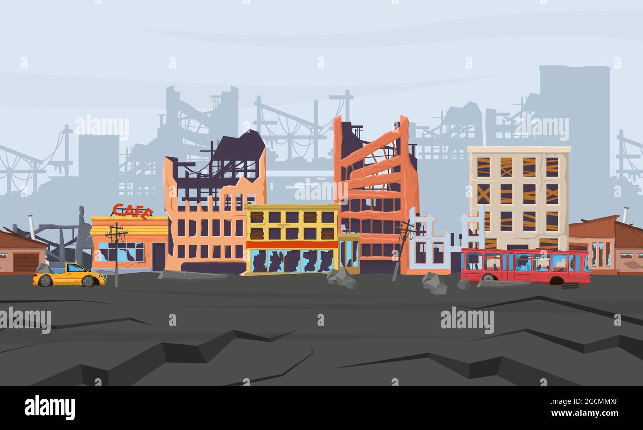 destroyed city demolished buildings vector flat isolated Stock Vector Image   Art  Alamy
