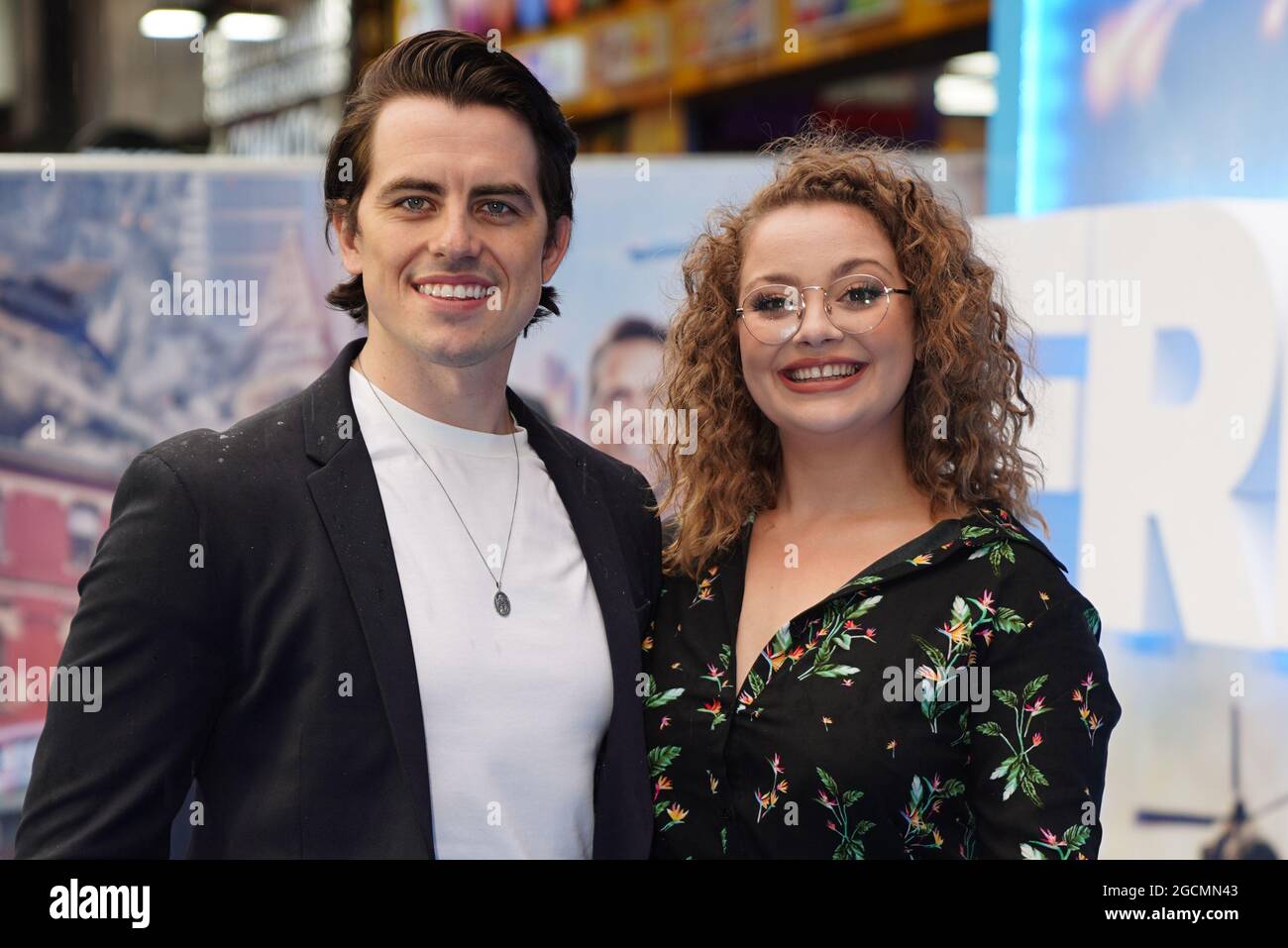 Carrie Hope Fletcher and Oliver Ormson arriving at Cineworld Leicester  Square, central London, for the premiere of Free Guy. Picture date: Monday  August 9, 2021 Stock Photo - Alamy