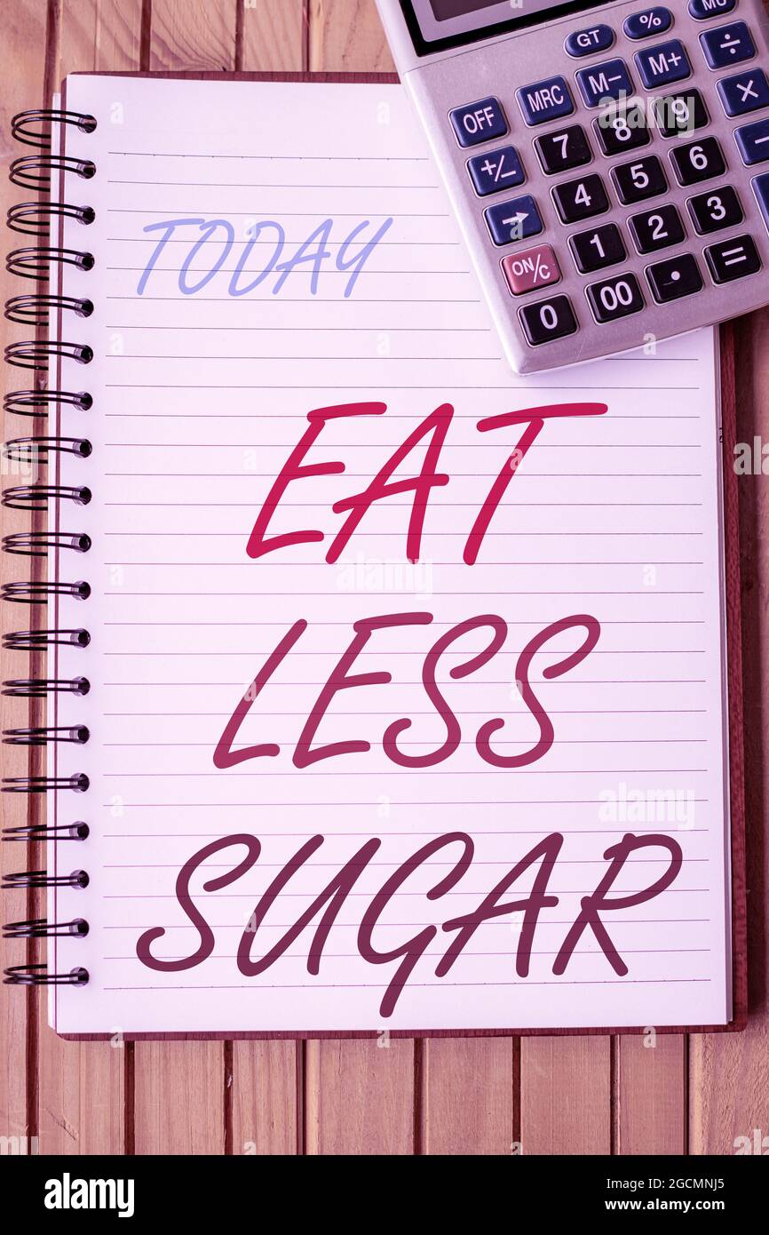 Text caption presenting Eat Less Sugar. Concept meaning reducing sugar ...