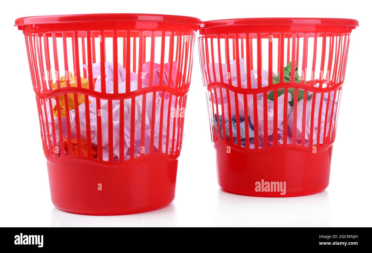 Two red garbage bins, isolated on white Stock Photo Alamy