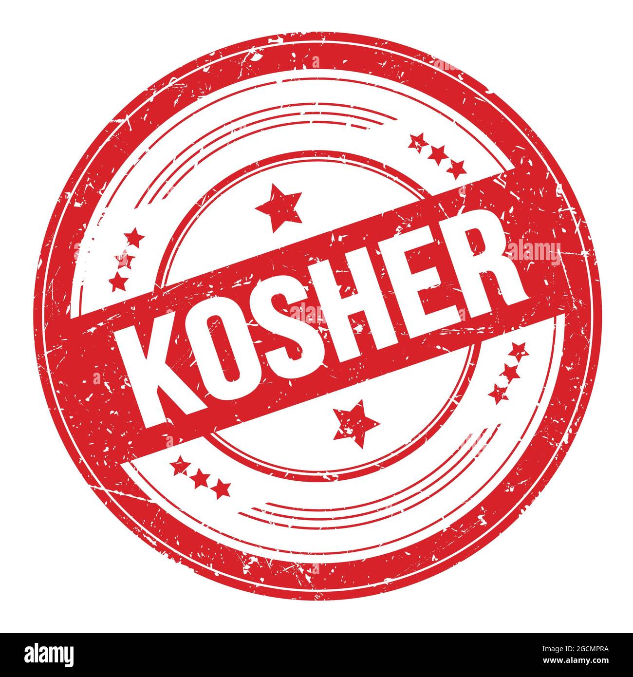 KOSHER text on red round grungy texture stamp. Stock Photo