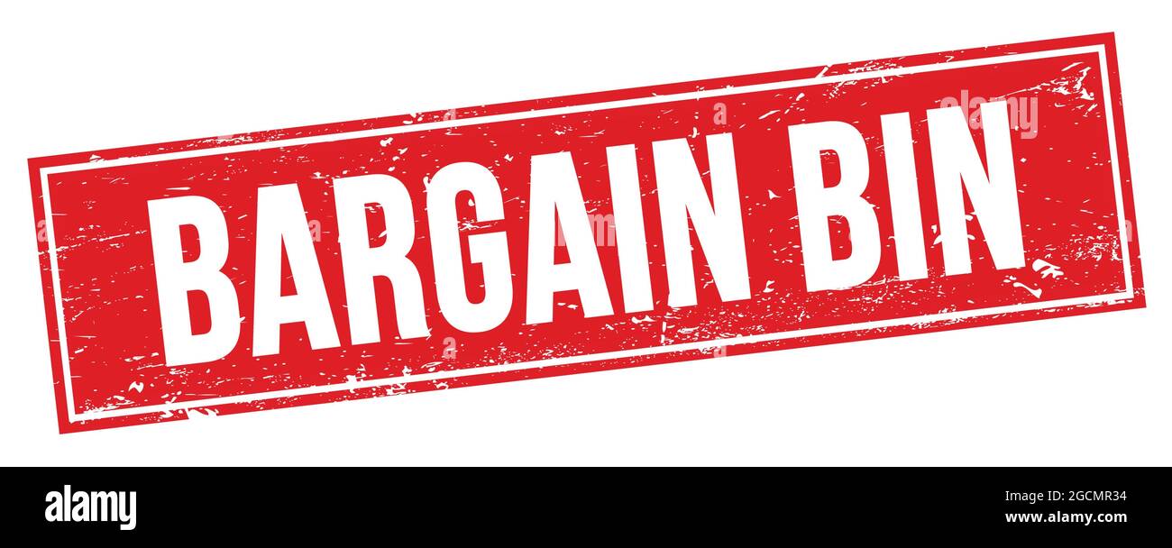 BARGAIN BIN text on red grungy rectangle stamp sign. Stock Photo