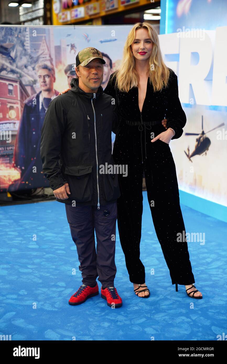Jodie Comer alongside a cardboard cutout of Ryan Reynolds at Cineworld  Leicester Square, central London, for the premiere of Free Guy. Picture  date: Monday August 9, 2021 Stock Photo - Alamy