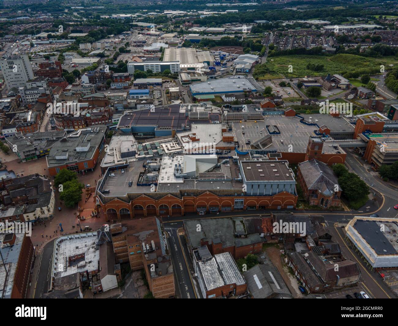 Hanley Stoke on Trent City Centre Aerial Drone View Inc The Potteries Shopping Centre Stock Photo