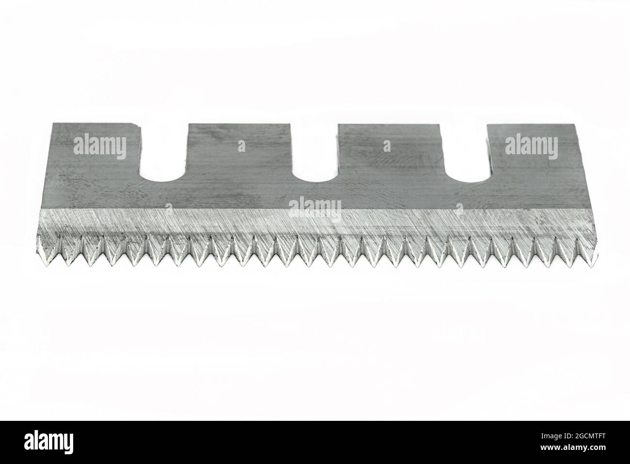 A serrated industrial blade for tape cutters, isolated on a white