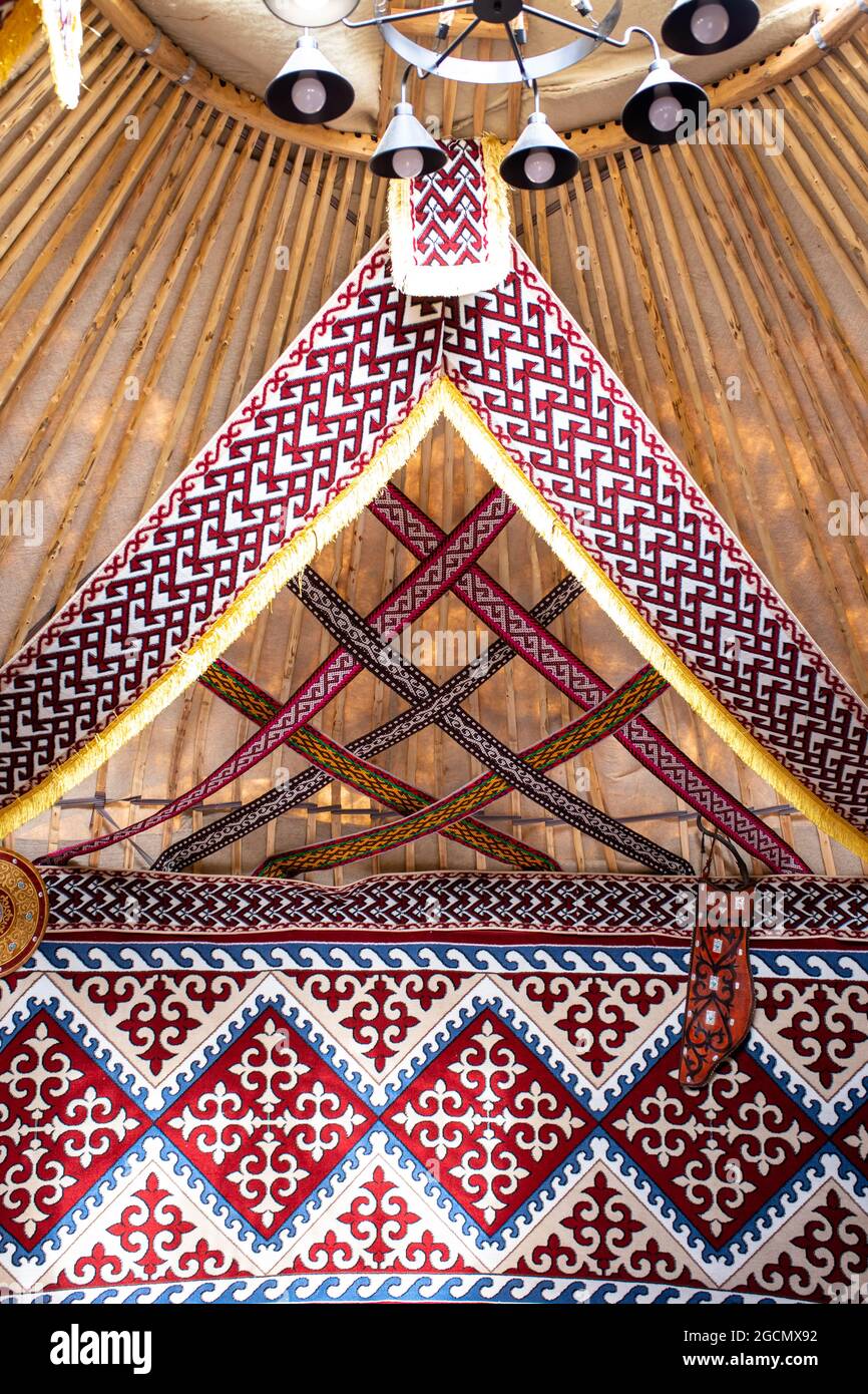 national Kazakh patterns in the yurt. culture of the Kazakh people Stock Photo