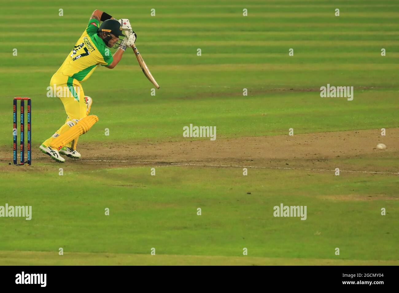 Dhaka, Bangladesh. 09th Aug, 2021. Australian cricket player Ben McDermott in action during the 5th T20 match between Australia cricket team and Bangladesh at Sher e Bangla National Cricket Stadium. Bangladesh T20 cricket series win against Australia (Photo by Md Manik/SOPA Images/Sipa USA) Credit: Sipa USA/Alamy Live News Stock Photo