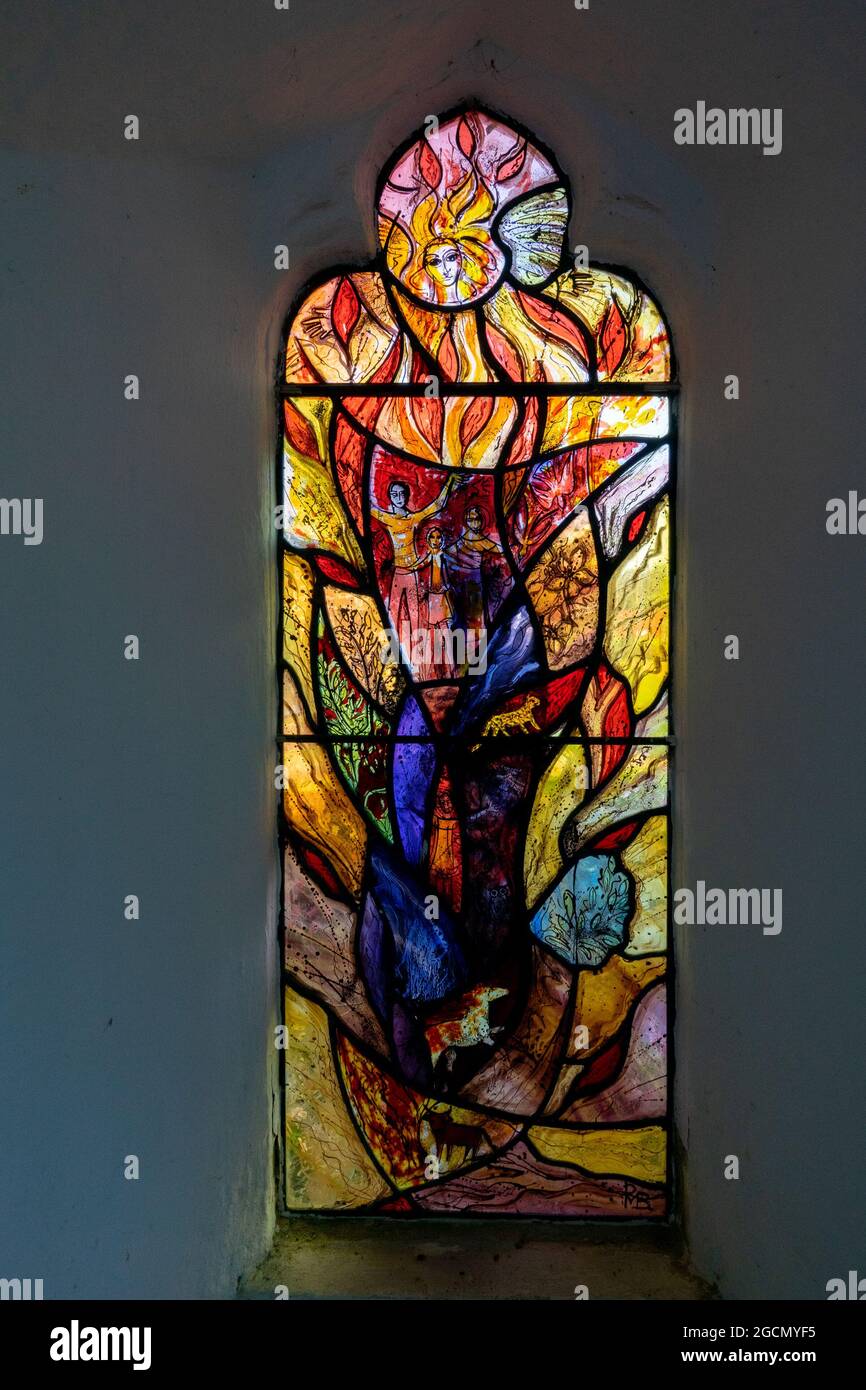 modern stained glass, Yelverton Church Norfolk Stock Photo