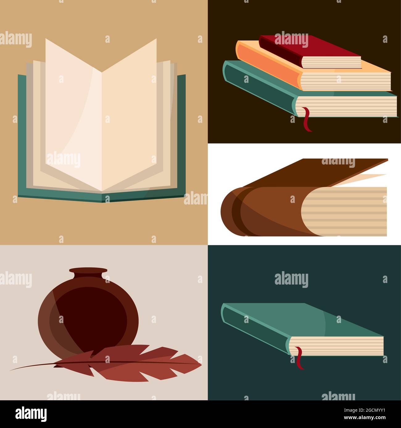 books feather and ink Stock Vector