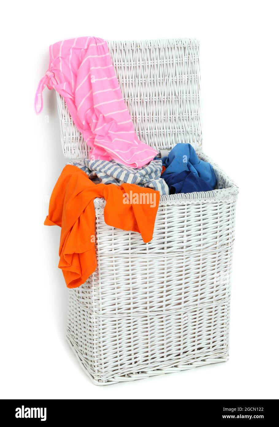 Full laundry basket isolated on white Stock Photo Alamy