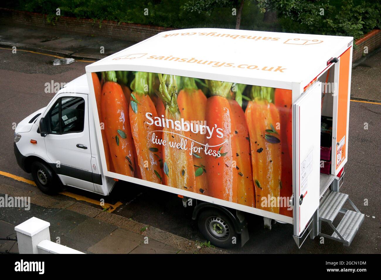 A Sainsbury's delivery van seen on the street in London. (Photo by