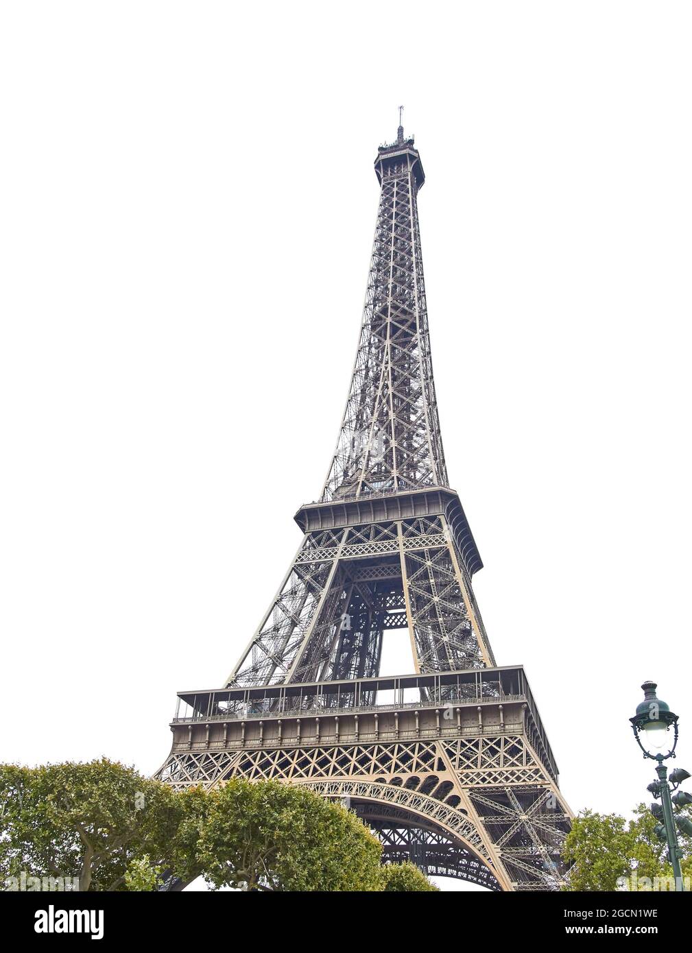 Paris, France-January 2, 2021 Eiffel Tower with white sky. Classic photo of Paris. Capital city of France Stock Photo