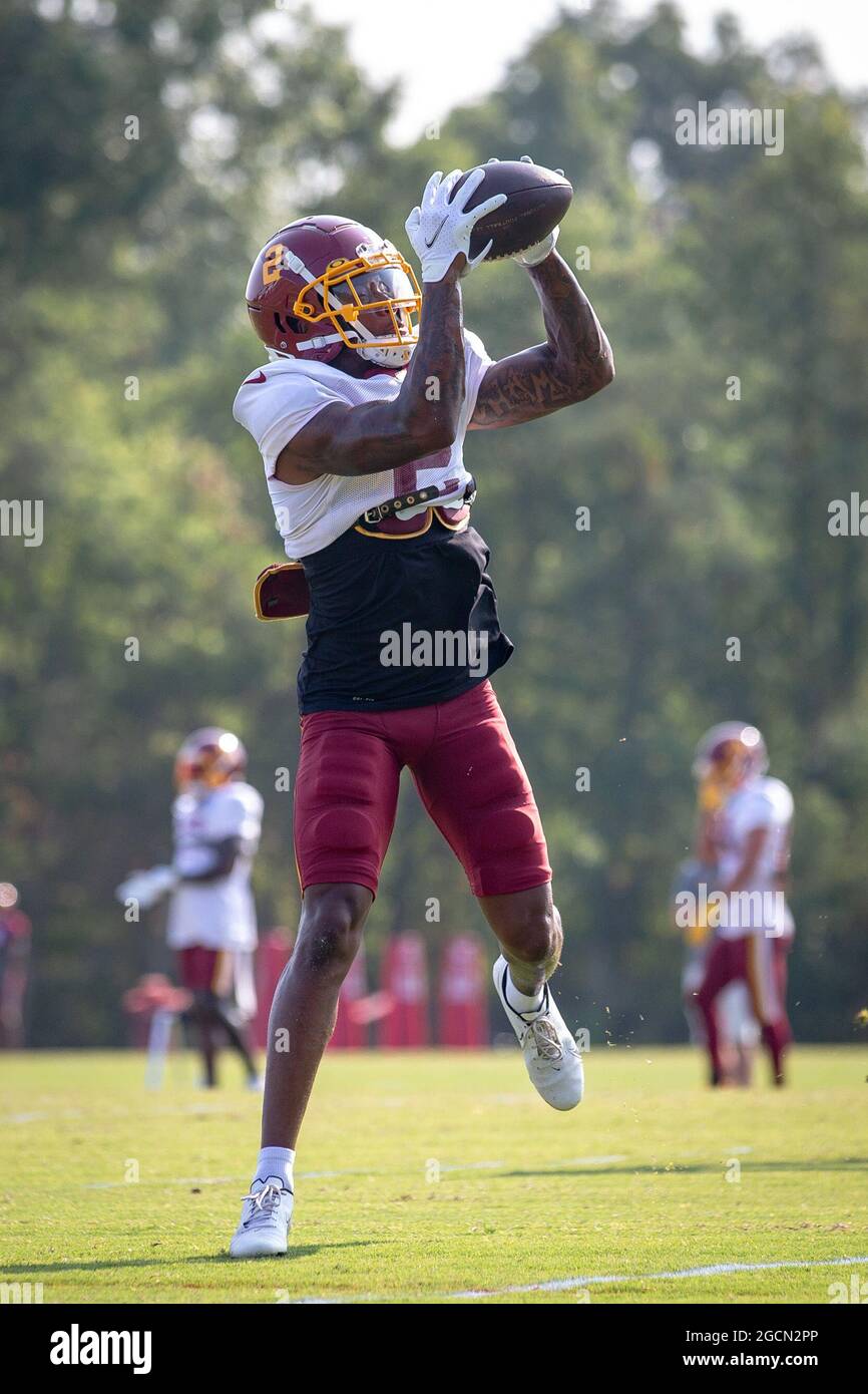 Ashburn Virginia Usa August 9 21 Washington Football Team Wide Receiver Dyami Brown 2 Catches The Pass During The Team S Nfl Football Training Camp Practice At The Washington Football Team Facilities In