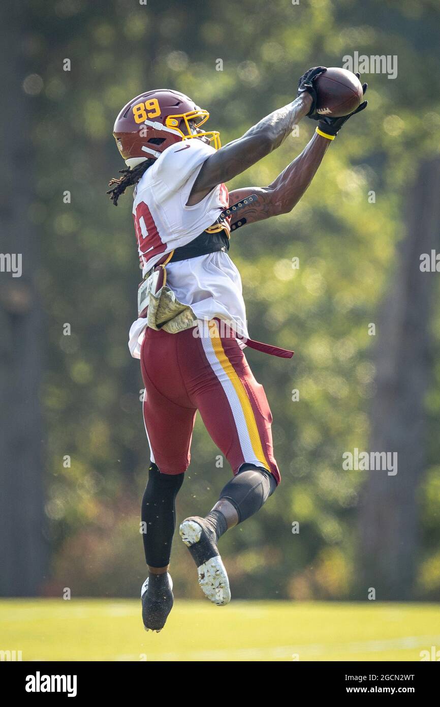 Ashburn Virginia Usa August 9 21 Washington Football Team Wide Receiver Cam Sims Catches The Pass During The Team S Nfl Football Training Camp Practice At The Washington Football Team Facilities In Ashburn Virginia Usa August 9 21 Washington Football Team Wide Receiver Cam Sims Catches The Pass During The Team S Nfl Football Training Camp Practice At The Washington Football Team Facilities In