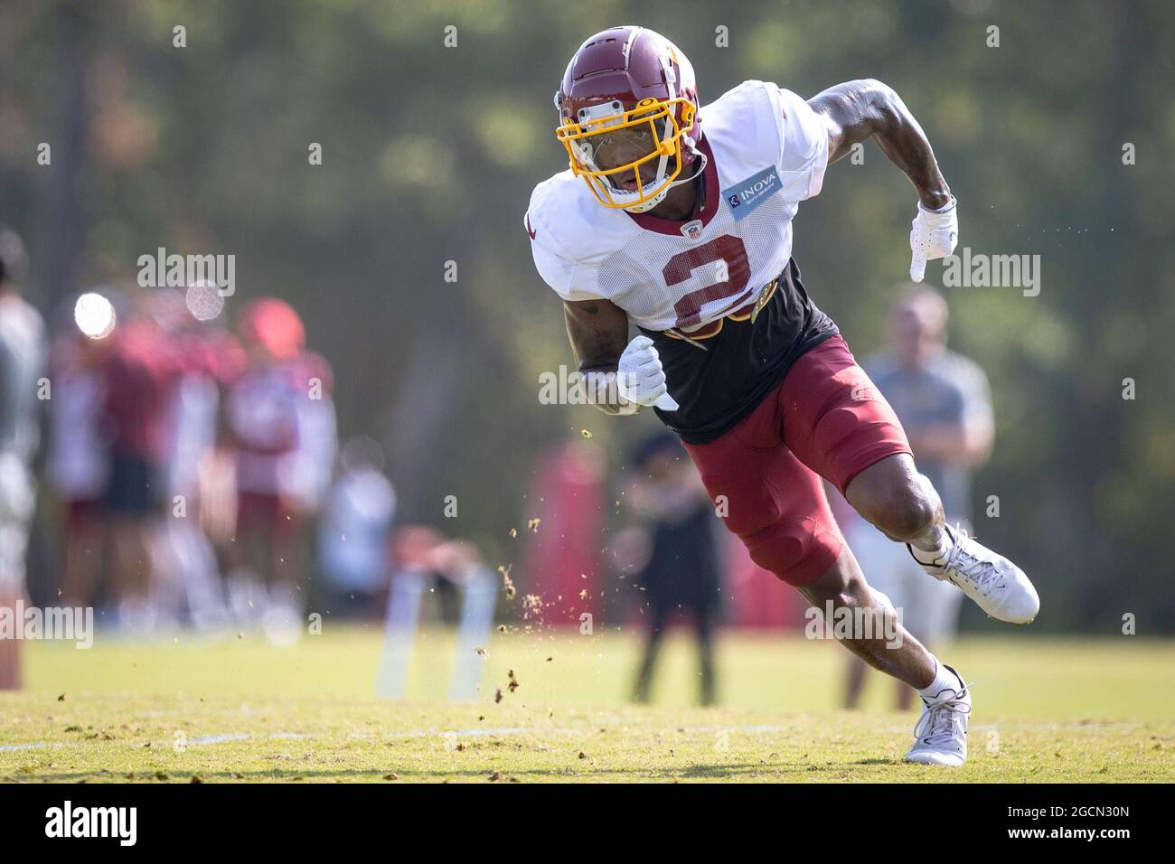 Ashburn Virginia Usa August 9 21 Washington Football Team Wide Receiver Dyami Brown 2 Runs His Route During The Team S Nfl Football Training Camp Practice At The Washington Football Team Facilities In