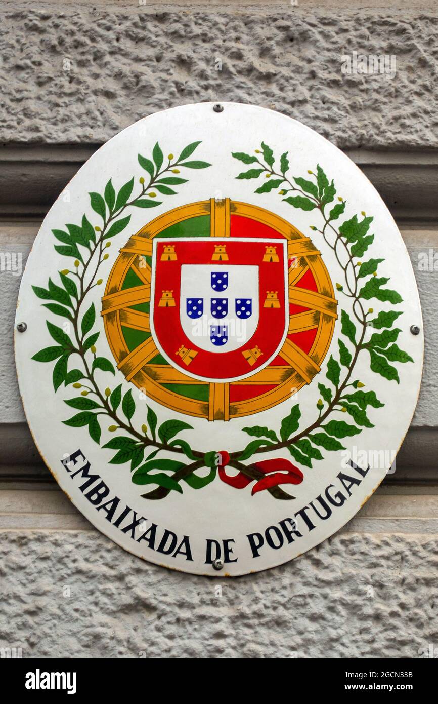 Vienna, Austria, July 23, 2021. Austria, emblem of the Portuguese Embassy in Vienna Stock Photo