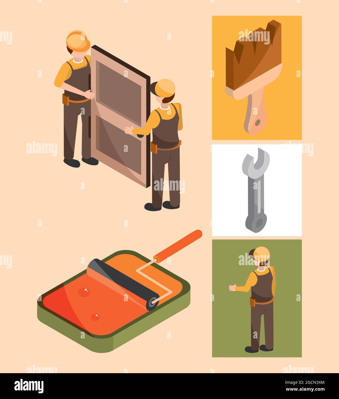 workers paint and installing Stock Vector
