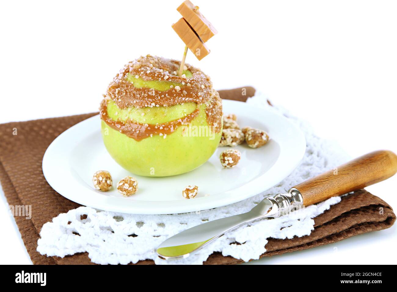 Homemade taffy apple, isolated on white Stock Photo Alamy