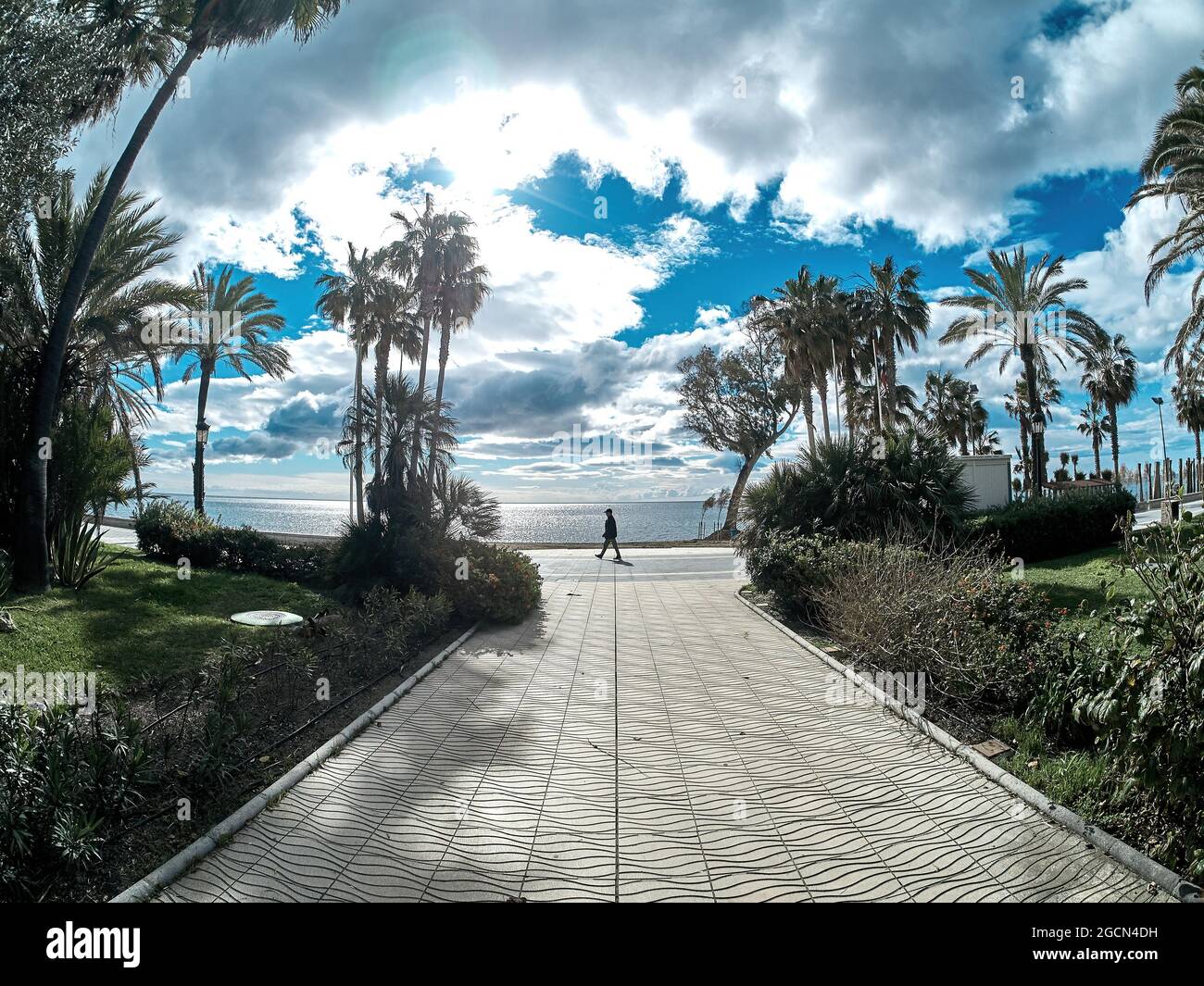 Marbella, Malaga, Spain-April 10, 2018 San Pedro Alcantara promenade beach, Marbella Stock Photo
