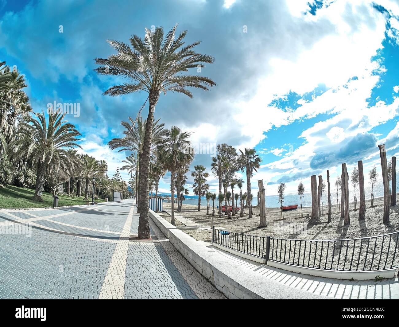 Marbella, Malaga, Spain-April 10, 2018 San Pedro Alcantara promenade beach, Marbella Stock Photo