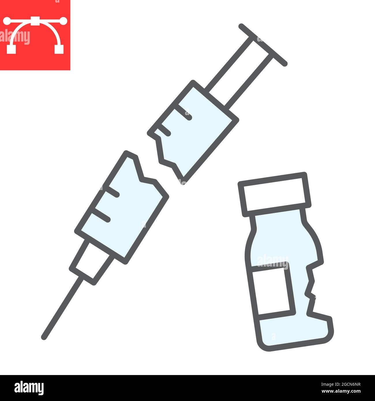 Medical waste color line icon, recycle and ecology, broken syringe and vial vector icon, vector