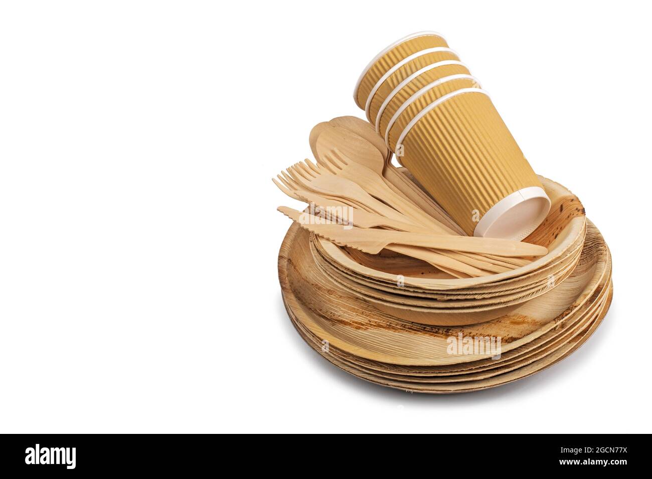 Eco friendly wooden tableware on white background Stock Photo - Alamy