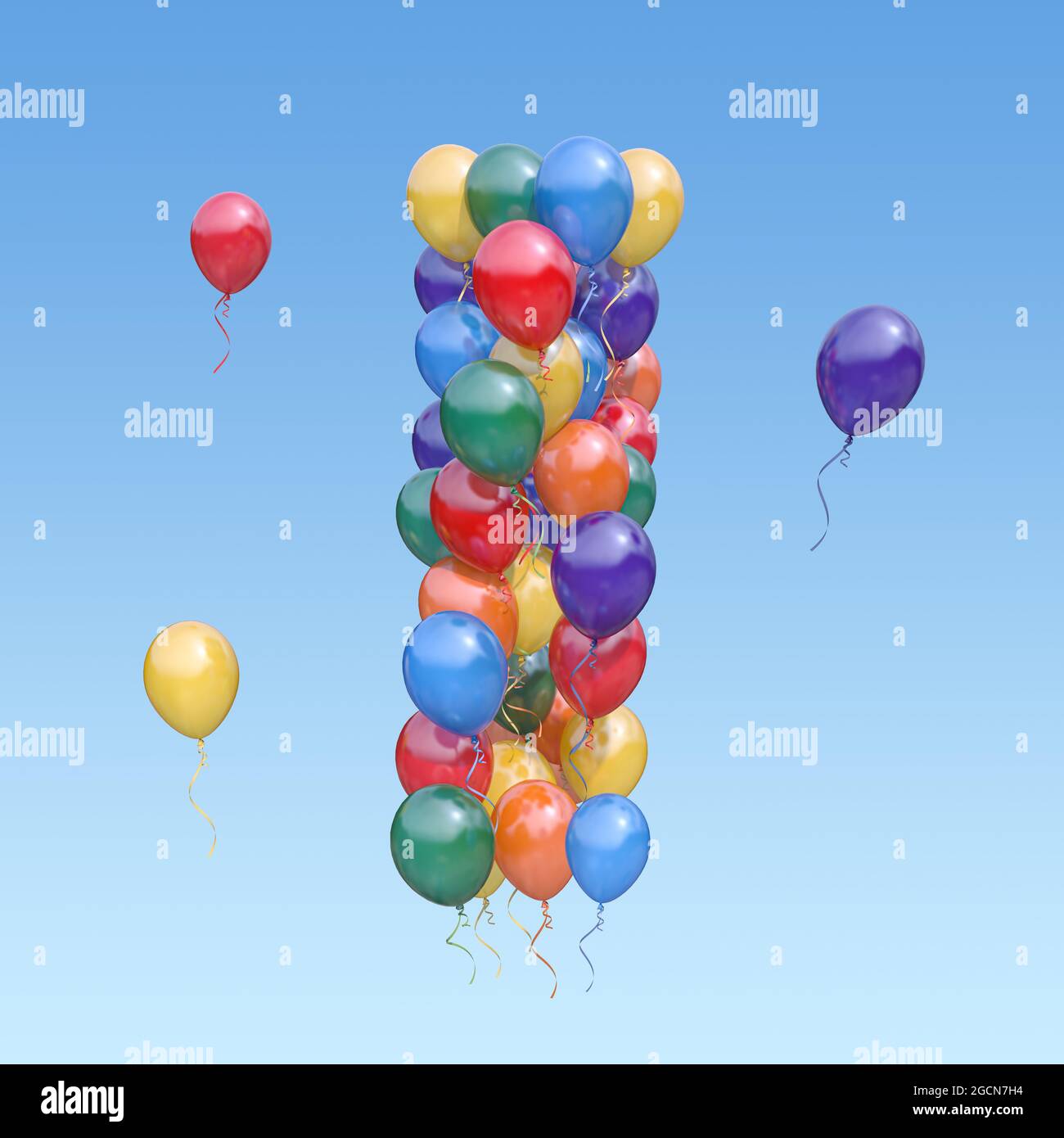 Letter I from balloons in the sky. Text letter for  holiday, birthday, celebration. 3d illustration Stock Photo