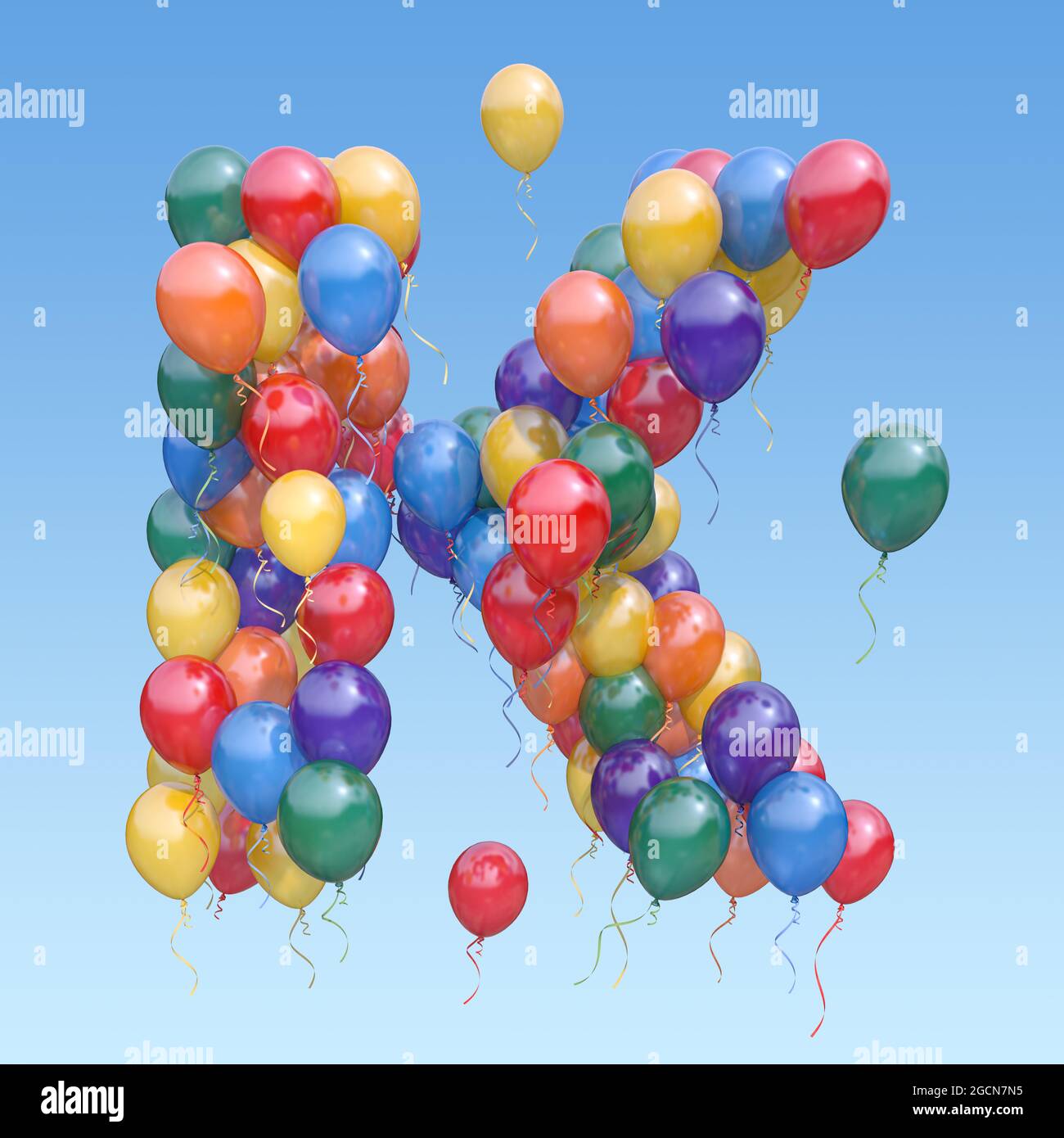 Letter K from balloons in the sky. Text letter for  holiday, birthday, celebration. 3d illustration Stock Photo