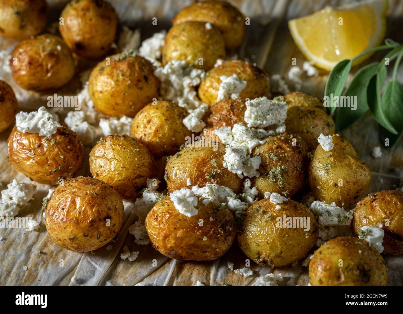 Roasted baby potatoes with Feta cheese Stock Photo Alamy